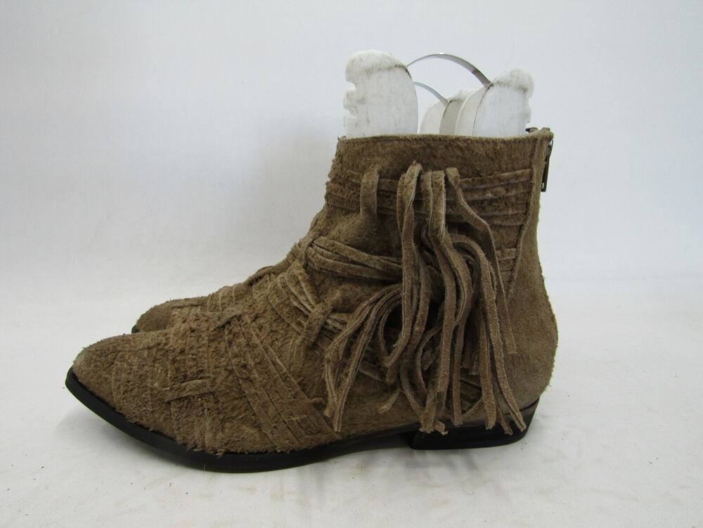 Free People Womens Size 38 EUR Brown Suede Fringe Zip Ankle Fashion Boots Bootie